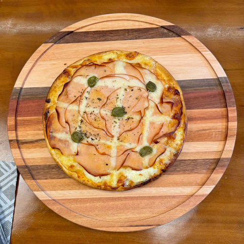 Tábua de Madeira para Pizza 38cm Redonda com Borda Forma para Servir Frios Petiscos