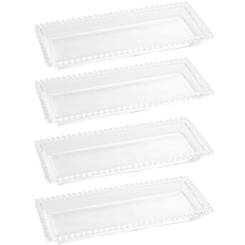 4 Travessas Retangulares Bandeja Petisqueira Cristal Pearl Wolff 30x13x3cm para Mesa Posta