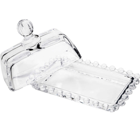 Manteigueira Wolff Pearl com Tampa Porta Manteiga de Cristal Pérolas 11cm Mesa Posta