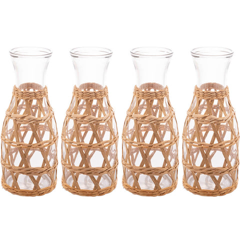 4 Garrafas de Vidro com Sisal 800ml Decorativas Wolff Jarro Vasos de Flores Enfeites de Mesa