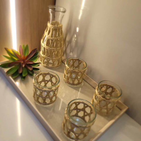 4 Garrafas de Vidro com Sisal 800ml Decorativas Wolff Jarro Vasos de Flores Enfeites de Mesa