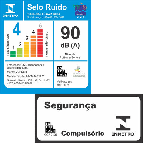 Lavadora Alta Pressão e Aspirador 2 em 1 LAV1412 220V Vonder 1400W e 1200W