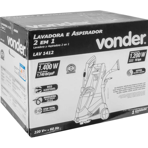 Lavadora Alta Pressão e Aspirador 2 em 1 LAV1412 220V Vonder 1400W e 1200W