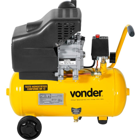 Motocompressor de Ar 80pcm 216L 127V MCV216 Vonder com Rodas de Plástico Manômetro