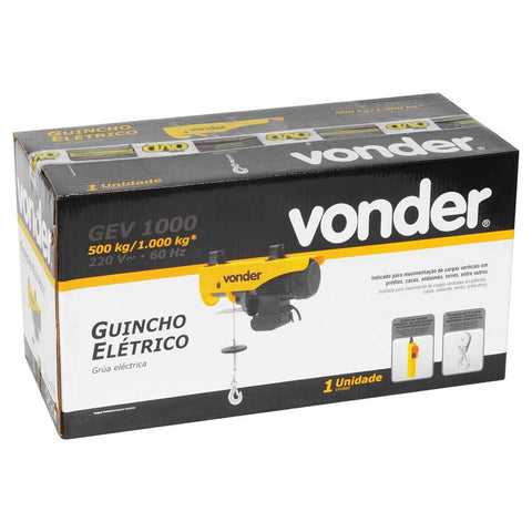 Guincho Elétrico 0,5 Toneladas sem Polia de Inversão e 1 Tonelada com Polia 220V Vonder GEV 1000