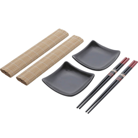 Kit Sushi 2 Pessoas Comida Japonesa 6 Peças Cerâmica e Bambu Lyor Sendai