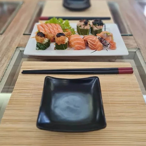 Kit Sushi 2 Pessoas Comida Japonesa 6 Peças Cerâmica e Bambu Lyor Sendai