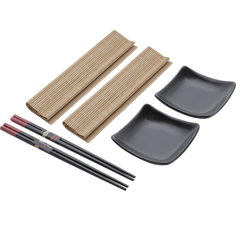 Kit Sushi 2 Pessoas Comida Japonesa 6 Peças Cerâmica e Bambu Lyor Sendai