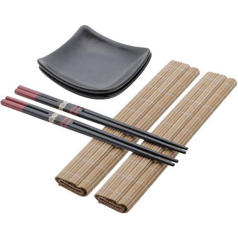 Kit Sushi 2 Pessoas Comida Japonesa 6 Peças Cerâmica e Bambu Lyor Sendai