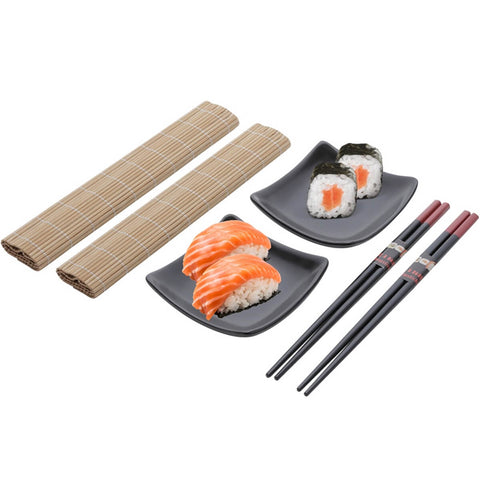 Kit Sushi 2 Pessoas Comida Japonesa 6 Peças Cerâmica e Bambu Lyor Sendai