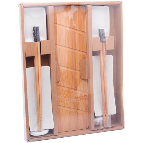 Kit para Sushi 9 peças Bambu Cerâmica Nagoya Lyor para Servir Comida Japonesa