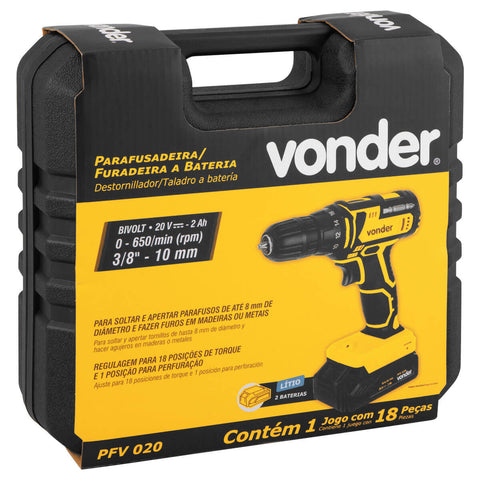 Parafusadeira E Furadeira A Bateria 20V Vonder 2 em 1 PFV020 Carregador Bivolt Automático