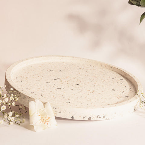 Bandeja Decorativa de Mármore Terrazzo 30cm Redonda Lyor Decoração Casa Banheiro Sala