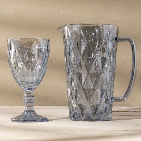 Conjunto 6 Taças de Vidro 325ml Diamond Azul Metalizado Lyor para Água Suco Vinho Mesa Posta