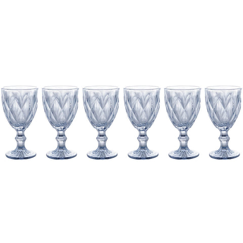 Conjunto 6 Taças de Vidro 325ml Diamond Azul Metalizado Lyor para Água Suco Vinho Mesa Posta