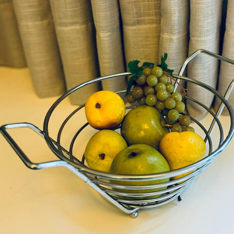 Fruteira Aramada para Cozinha Mesa e Bancada Cromada Redonda Pequena Legumeira