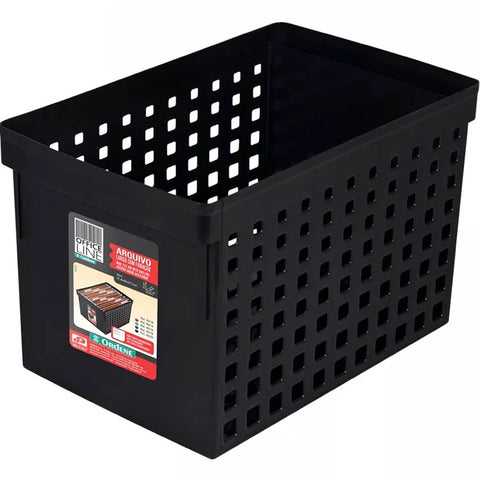 Caixa Arquivo Preto Largo para Pastas Suspensas Office Ordene com Furação 27x42cm