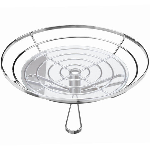 Fruteira Redonda de Mesa Cromada Vidro Giratória Giosul Cesto para Frutas Legumes Aramado Piatina
