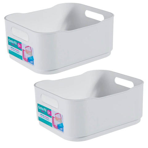 Kit 2 Caixas Organizadoras Cestos Fit Branco Coza Acessórios Produtos de Higiene Alimentos