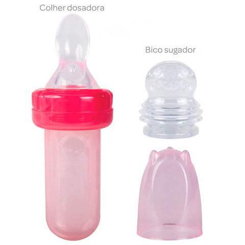 Kit Introdução Alimentar Colher Flexível e Chupeta Porta Frutinha Bico Sugador Buba Colorido