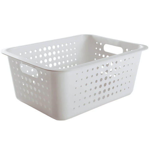 2 Caixas Organizadoras 14,5L Ou Cesto Plástico Branco Grande Lavanderia Closet Brinquedos