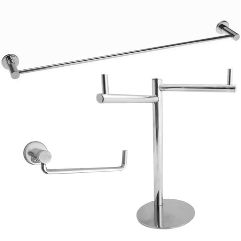 Kit Banheiro Inox Toalheiro de Banho e Rosto e Papeleira Organizadores