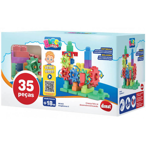 Brinquedo Infantil Blocos de Montar 61 Peças Educativos Dismat Imagiblocos Colorido