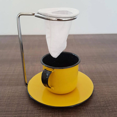 Kit Mini Coador de Café Cromado com Filtro e Lata Coffee com Tampa Hermética 1,5L Grafite
