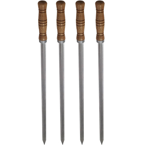 Kit 4 Espetos para Churrasco Aço Inox 85cm Simples Cabo Madeira Espetar Carne Churrasqueira