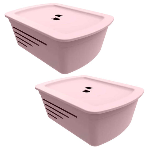 Kit 2 Caixas Organizadoras com Tampa Empilháveis Cesto Plástico Soprano Rosa