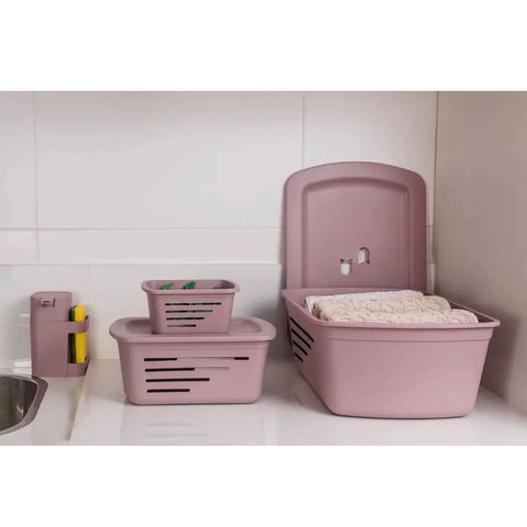Kit 2 Caixas Organizadoras com Tampa Empilháveis Cesto Plástico Soprano Rosa