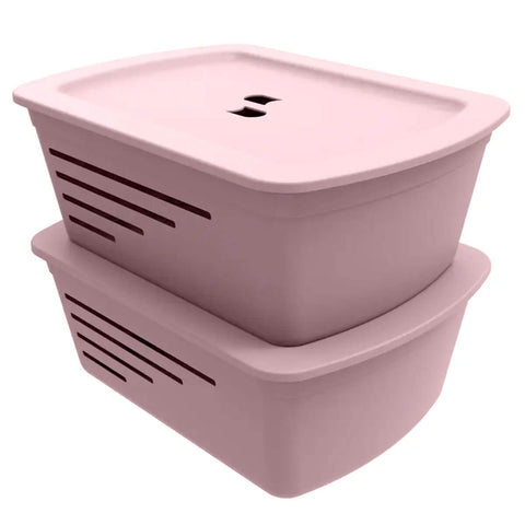 Kit 2 Caixas Organizadoras com Tampa Empilháveis Cesto Plástico Soprano Rosa
