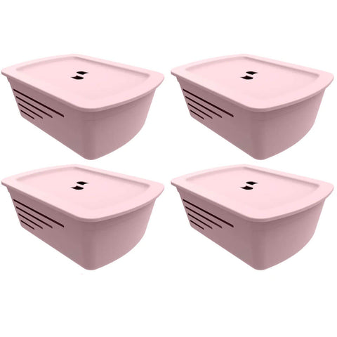 Kit 4 Caixas Organizadoras Rosa com Tampa Soprano Cestos Empilháveis Grandes