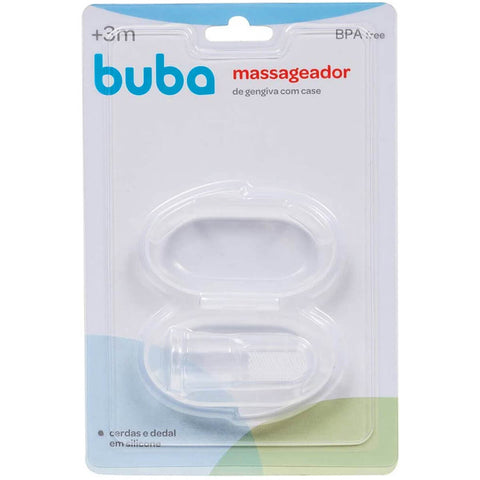 Kit 6 Colheres Coloridas e Massageador de Gengiva Bebê Encaixe Dedo com Case Transparente Buba Introdução Alimentar