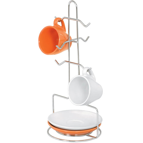 Conjunto Porta Xícaras Pires e Suporte Porta 50 Cápsulas Café Nespresso aramado Bancada Cromado