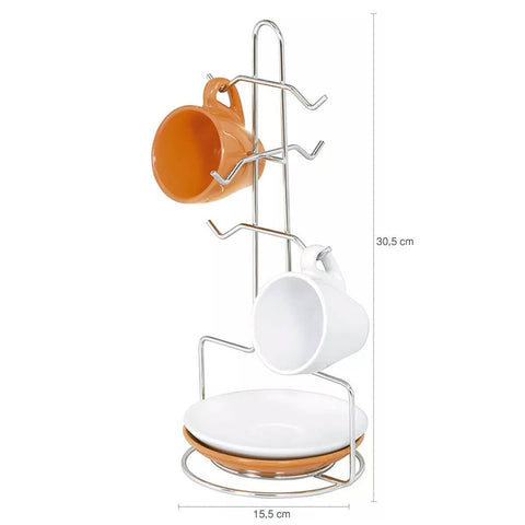 Conjunto Porta Xícaras Pires e Suporte Porta 50 Cápsulas Café Nespresso aramado Bancada Cromado