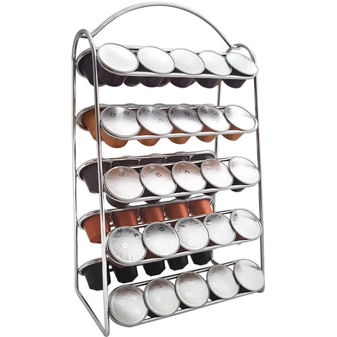 Conjunto Porta Xícaras Pires e Suporte Porta 50 Cápsulas Café Nespresso aramado Bancada Cromado