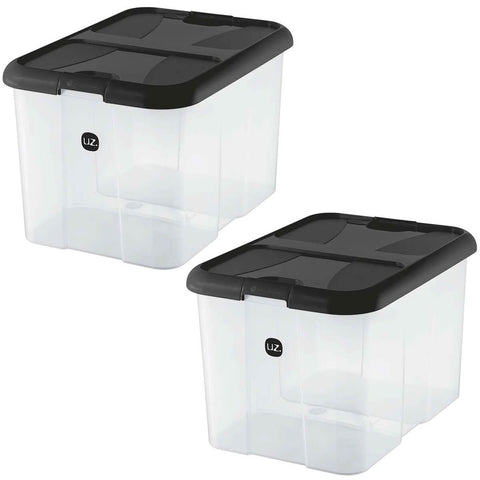 Kit 2 Caixas Organizadoras Grandes com Tampa 40L Travas Laterais Closet Brinquedos