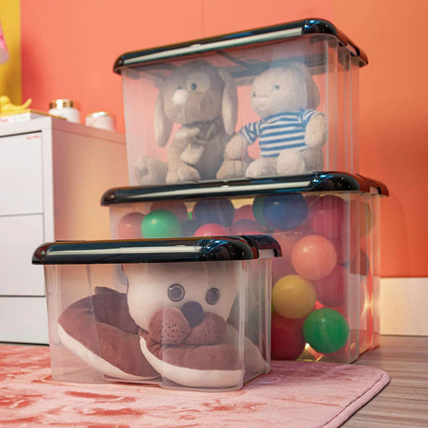 Conjunto 6 Caixas Organizadoras com Tampa 40L Empilhável Grande Travas Laterais Uz