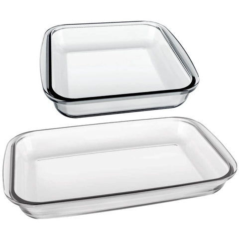 Conjunto Assadeiras Quadrada 1,1L e Travessa Refratária Retangular 2,2L em Vidro Temperado Transparente Marinex