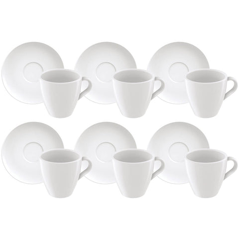 Conjunto 6 Xícaras e Pires de Cappuccino 200ml em Porcelana Branca Linha Paola Tramontina