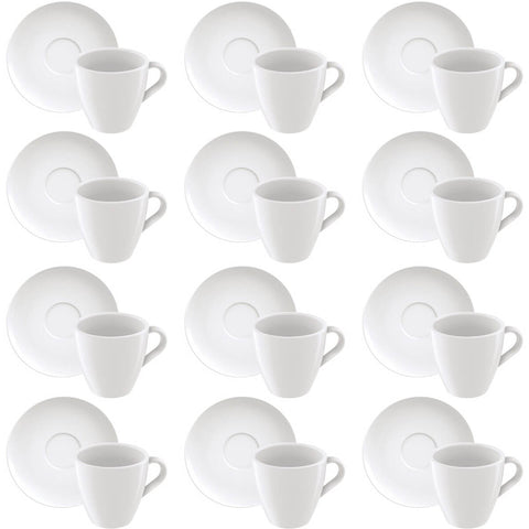 Conjunto 12 Xícaras de Cappuccino com Pires 200ml em Porcelana Branca Paola Tramontina 24 peças