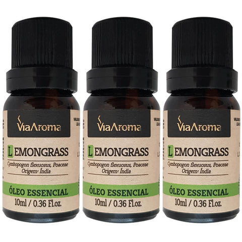 3 Óleos Essenciais para Aromatizador 100% Natural Lemongrass Via Aroma Essências 10ml