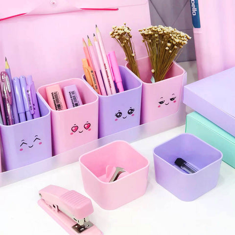 Conjunto 16 Porta Objetos Pequenos Organizadores de Mesa para Escritório em Plástico Lilás Pastel Dello