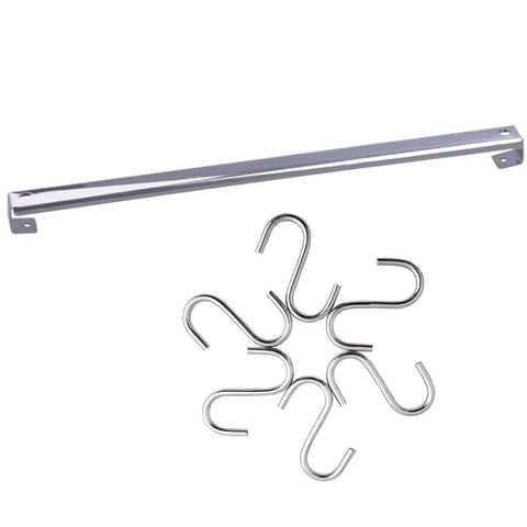 Barra para Utensílios Inox 40cm 6 Ganchos Multiuso para Cozinha Talheres Louças