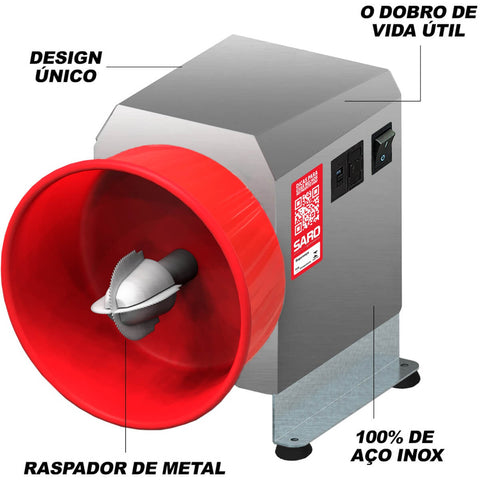 Ralador Raspador de Coco Elétrico Bivolt Industrial em Aço Inox Saro Cinza