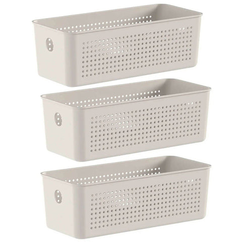 3 Caixas Organizadoras 27x12x9cm Bege Flow 3L Retangular Cestos Multiuso Lavanderia Banheiro