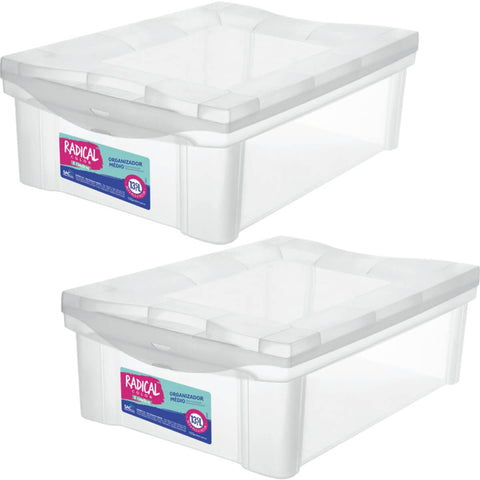 2 Caixas Organizadoras Plásticas 13,5L Ordene com Tampa Radical Color Transparentes