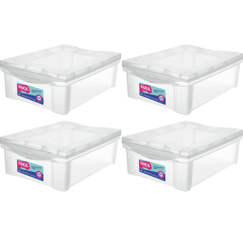 Kit 4 Caixas Organizadoras Plásticas com Tampa Empilhável 13,5L Transparente Ordene Radical Color