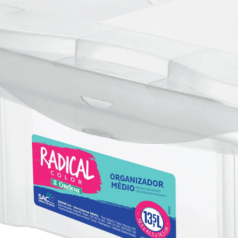 Kit 4 Caixas Organizadoras Plásticas com Tampa Empilhável 13,5L Transparente Ordene Radical Color